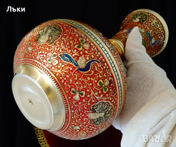 Приказна бронзова ваза,цветен клетъчен емайл,пауни,цветя. , снимка 5 - Вази - 51476683