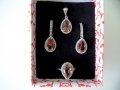 НАМАЛЕН  НОВ  Сребърен комплект със султанит - обеци, пръстен , медальон, снимка 1 - Бижутерийни комплекти - 34266354