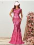 Розова официална рокля с паейти , снимка 1 - Рокли - 42532735