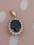 Златен медальон с естествен тъмно син сапфир, снимка 1