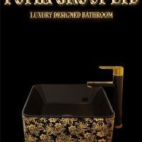 Черна Луксозна Дизайнерска мивка - купа  за баня с златни цветя , снимка 2 - Мивки - 39391719