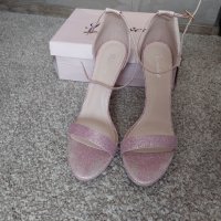 Дамски розови сандали на ток, снимка 4 - Дамски обувки на ток - 41591875