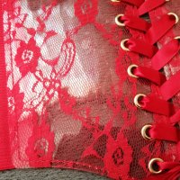 Червен дантелен корсет колан за талия със сатенени връзки , снимка 14 - Корсети, бюстиета, топове - 42050632