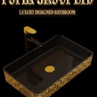 Черна Луксозна Дизайнерска мивка - купа  за баня с златни цветя , снимка 4 - Мивки - 39391719