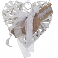 Декоративно висящо сърце дърво, 14x14 см, с панделки, снимка 1 - Романтични подаръци - 39429173