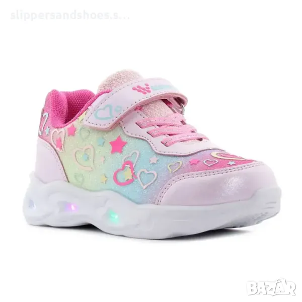 Детски светещи маратонки Wink розово със с сърца, снимка 1