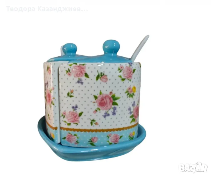 Порцеланова захарница,с две лъжички, снимка 1