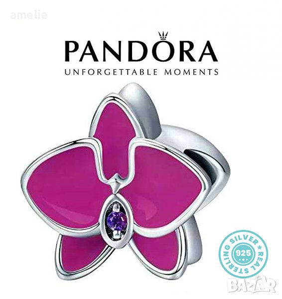 Талисман Pandora Пандора сребро 925 Purple Orchid Orchid. Колекция Amélie, снимка 1