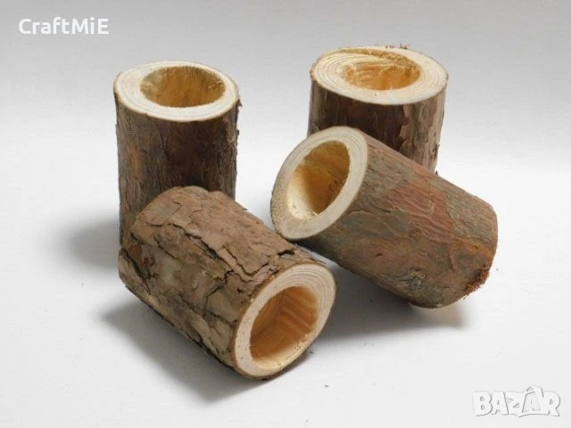Свещник Дървени пънчета - 8.00 х 5,00 см - 1 бр., снимка 1