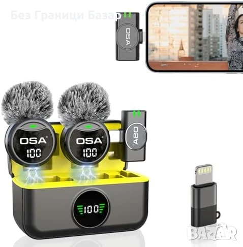 Нов Безжичен микрофон за iPhone Android TikTok Vlog USB-C 40 часа, снимка 1