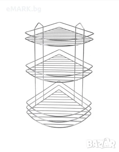 Ъглова етажерка за баня за монтаж на стена от метал в сив цвят, снимка 1