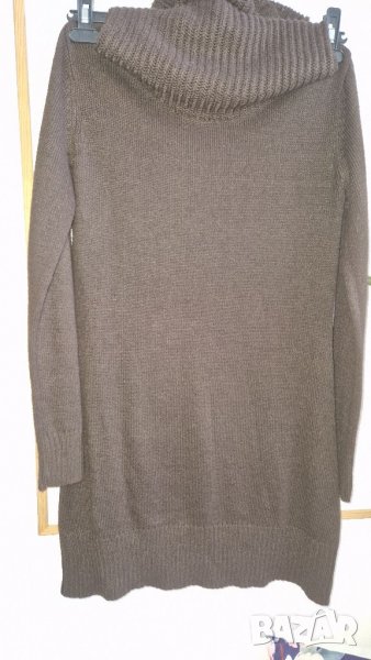 Дамска блуза С, М плетиво пуловер туника кафява издължена поло яка без следи от употреба, снимка 1
