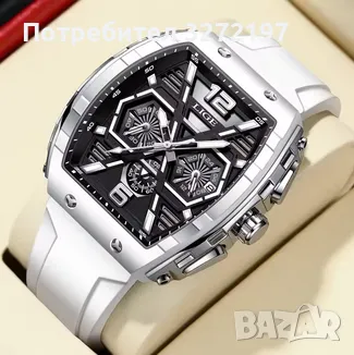 LIGE Кварцов ръчен часовник,Водоустойчив спортен часовник,Силиконова каишка,Хронограф, снимка 1