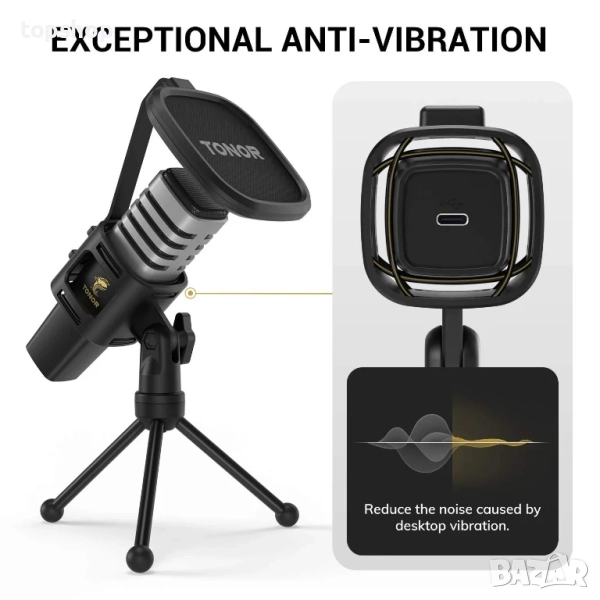 Нов TONOR USB микрофон за компютър, кардиоиден кондензаторен компютърен микрофон със статив, по, снимка 1