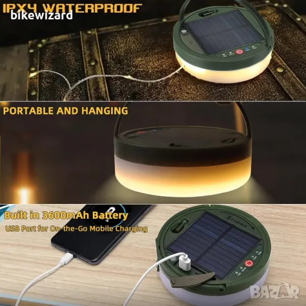 Външно водоустойчиво преносимо прибиращо се осветление - 32,8 фута 2 в 1 слънчеви къмпинг светлини , снимка 1