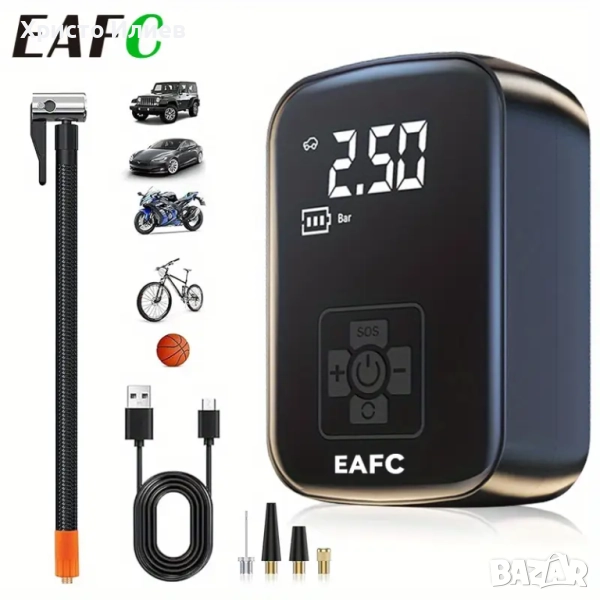 Електрическа безжична помпа Безжичен Преносим Компресор за Гуми с Вградена Батерия, снимка 1