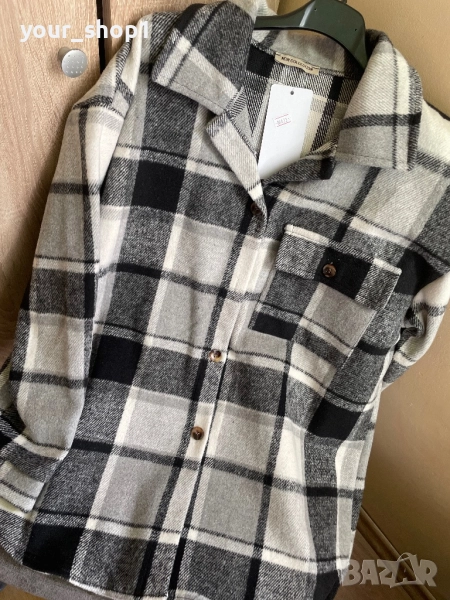 Дамска връхна риза каре черно/бяло/сиво , снимка 1