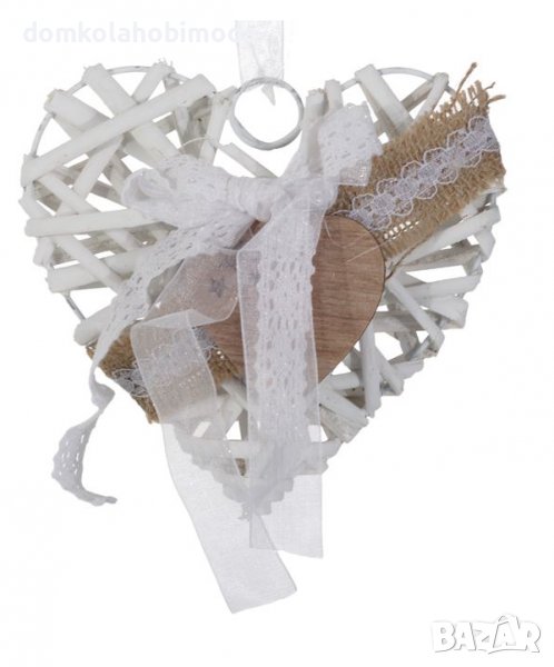 Декоративно висящо сърце дърво, 14x14 см, с панделки, снимка 1
