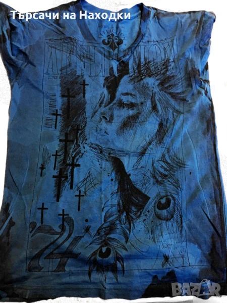 Оригинална мъжка тениска Affliction Teal Blue Graphic S Small, снимка 1