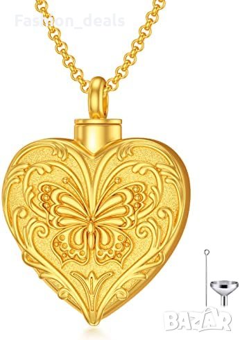 Ново сърце пеперуда медальон Колие за пепел помен дамско Бижу , снимка 1