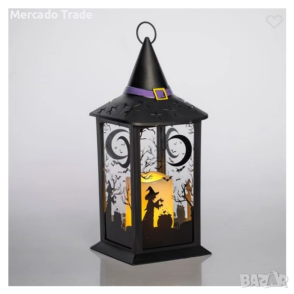 Декоративен Хелоуински фенер с осветена шапка на вещица, Черен, LED, снимка 1