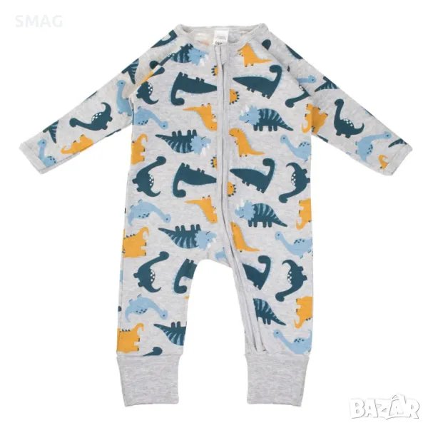 Бебешко памучно боди ромпър сиво с динозаври S_1245185, снимка 1