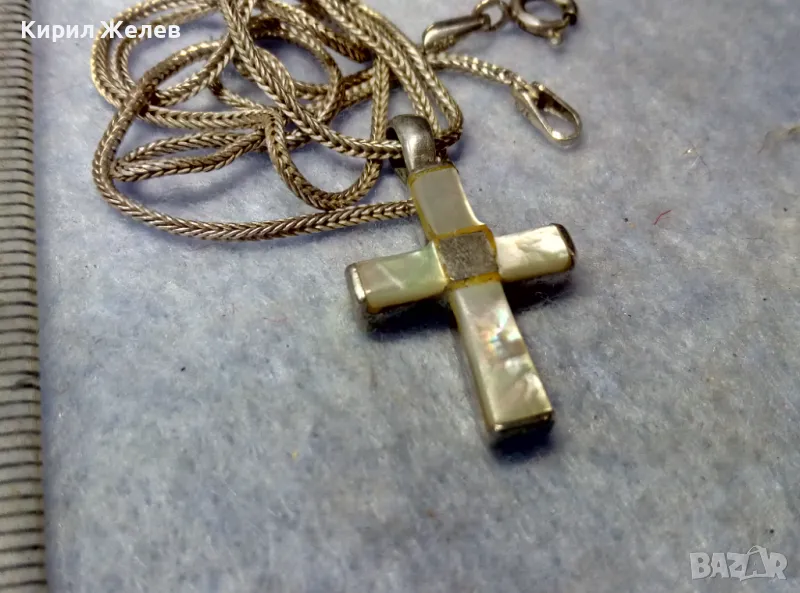 КРАСИВО СЕДЕФЕНО СРЕБЪРНО КРЪСТЧЕ със СТИЛНА СРЕБЪРНА ВЕРИЖКА - СРЕБРО 925 ПРОБА 39999, снимка 1