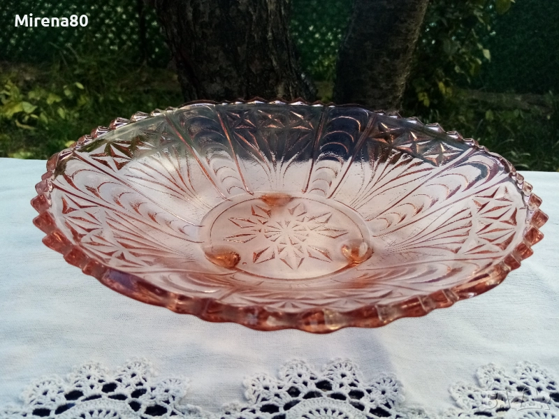 Българска фруктиера розово стъкло , снимка 1