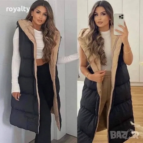 Дълъг двулицев дамски елек със силиконова вата 