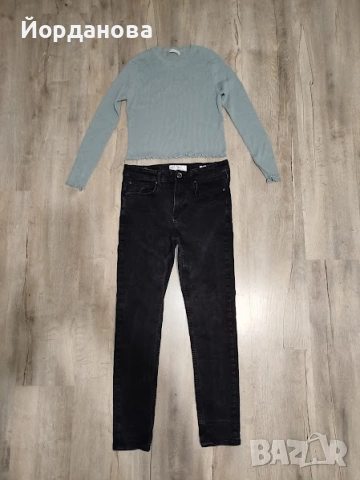 Дънки FISHBONE с висока талия и блузка рипс Pull&Bear, снимка 2 - Дънки - 53610579