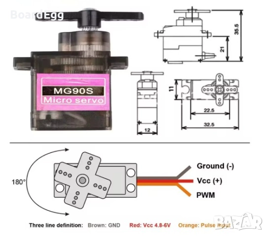 Микро сервомотор с метални зъбни колела, снимка 2 - Друга електроника - 51526917