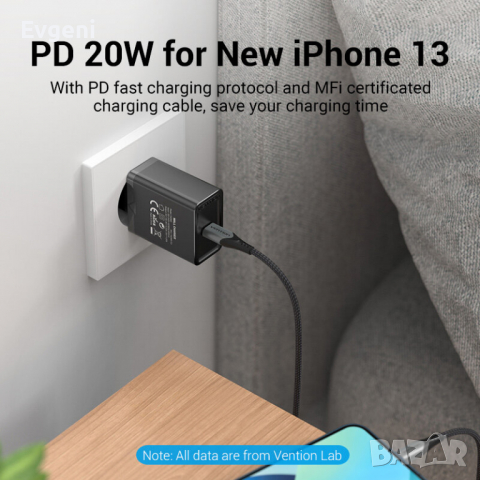 Бързо зарядно VENTION PD 20W за iPhone и Андроид устройства, снимка 5 - Оригинални зарядни - 36337319