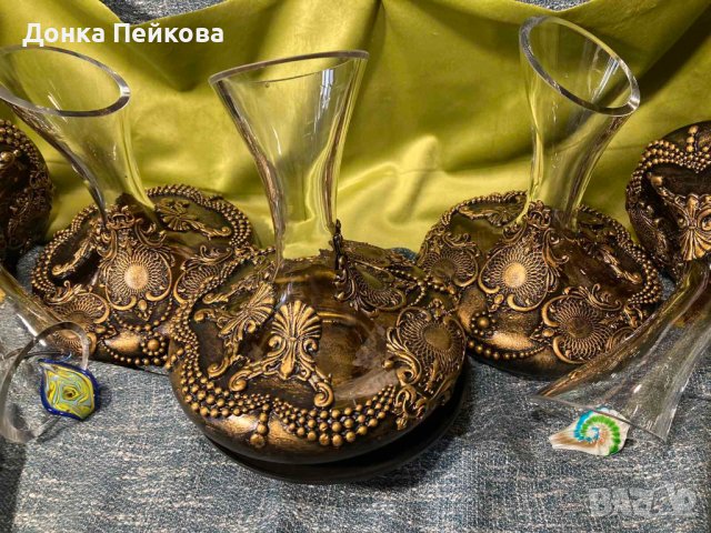 Сет за вино от 6 чаши и декантер в злато или сребро, снимка 7 - Декорация за дома - 40826907