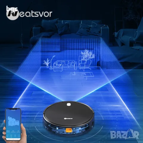 Робот прахосмукачка Neatsvor X520, 6000Pa, 5200mAh, 75 мм височина, моп, до 250m2, черен, снимка 5 - Прахосмукачки - 49439197