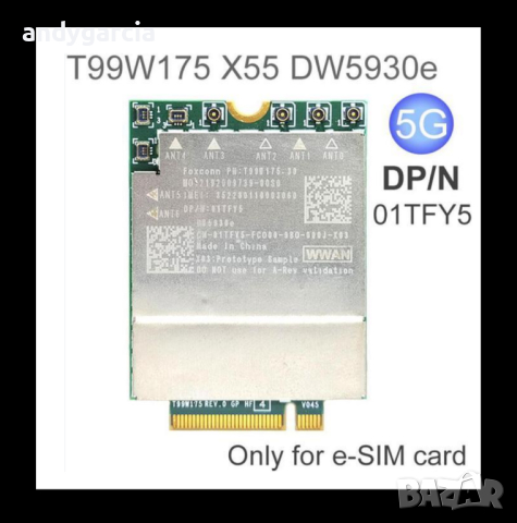 Dell 5G DW5930e Qualcomm Snapdragon x55 5G WWAN LTE/5G w/GPS M.2 модем Modem, снимка 1 - Части за лаптопи - 44534615
