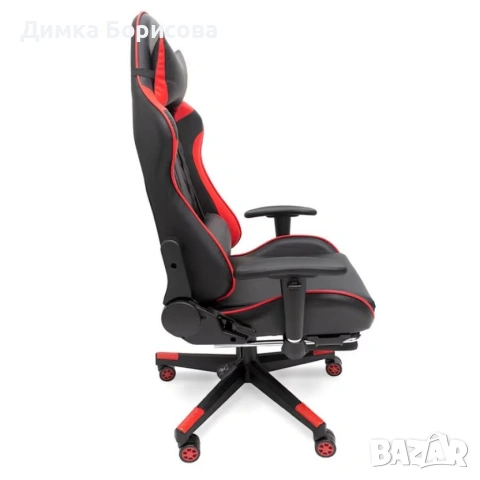 Ергономичен геймърски стол с функция за масаж и подложка за крака - червен, снимка 10 - Столове - 53244624
