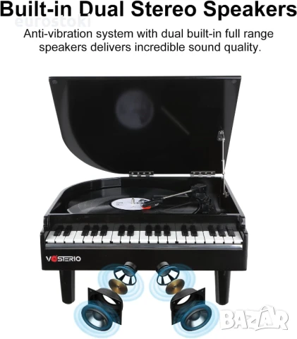 Грамофон Vosterio B-629-7, 3 скорости, вградени стерео високоговорители, Bluetooth вход и изход, снимка 2 - Грамофони - 51110146