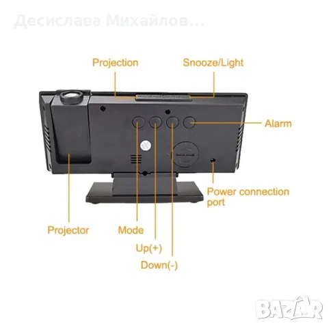 Настолен LED часовник със светещ проектор на тавана , аларма , будилник , снимка 4 - Други стоки за дома - 56168935