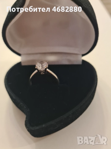 Стилен дамски пръстен с камък, бяло злато, снимка 2 - Пръстени - 52794591