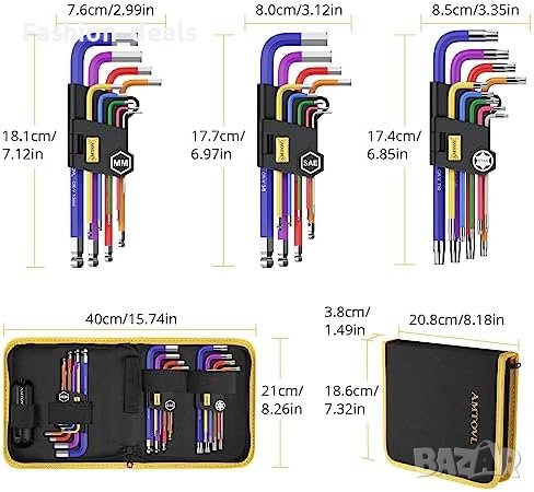 Нов Комплект шестостенни ключове 27бр. / шестостенни с цветно  кодиране с Т образна дръжка 1.5mm-10m, снимка 3 - Други инструменти - 41305874