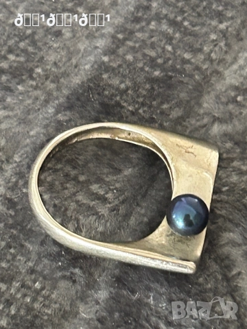 Марков сребърен пръстен с натурална морска черна перла Misaki , снимка 2 - Пръстени - 52813712