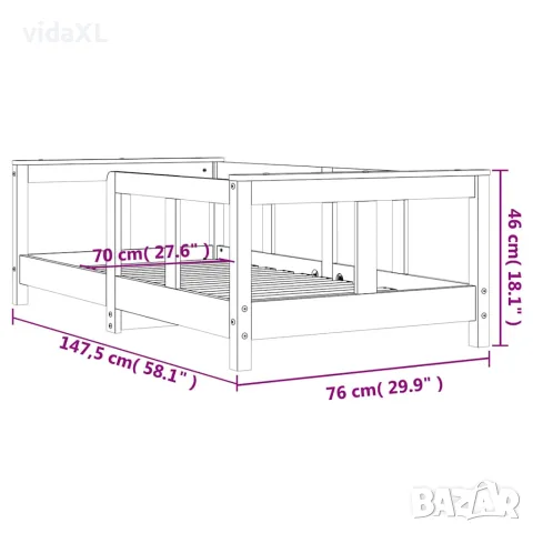 vidaXL Рамка за детско легло, бяла, 70x140 см, бор масив, снимка 10 - Бебешки легла и матраци - 56148062