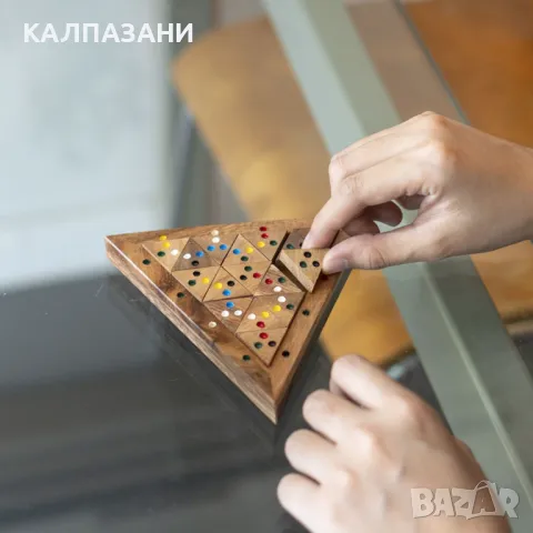 Компактно цветно дървено триъгълно домино B107, снимка 4 - Игри и пъзели - 50217855