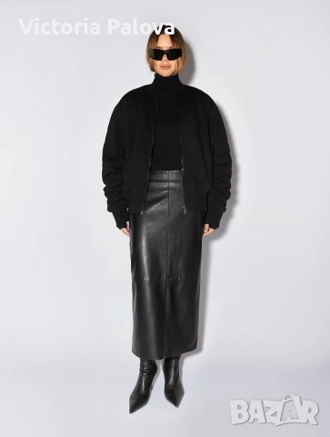 VINTAGE черна кожена миди пола, уникален дизайн, снимка 13 - Поли - 52086295