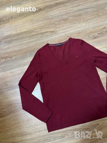 Дамски Вълнен пуловер Tommy Hilfiger дамски в бордо от лека материя , XS размер, снимка 6 - Блузи с дълъг ръкав и пуловери - 53801855