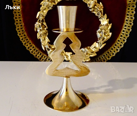 Бронзов свещник Елха,позлата. , снимка 5 - Антикварни и старинни предмети - 52818385
