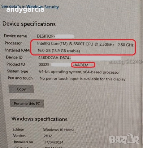 Lenovo M710q Tiny/Intel Core i5-6500T/16GB RAM/256GB NVMe/Windows 10 Home малък настолен компютър, снимка 2 - Работни компютри - 46468226