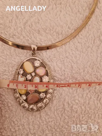 Сребърен пендатив с цветен седеф и циркони, снимка 4 - Колиета, медальони, синджири - 48422524