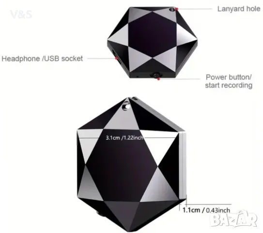 Диктофон,Мини шпионски рекордер-пендант iUni V08, 8GB, Гласов активиран, MP3 плейър, снимка 10 - Друга електроника - 48655404