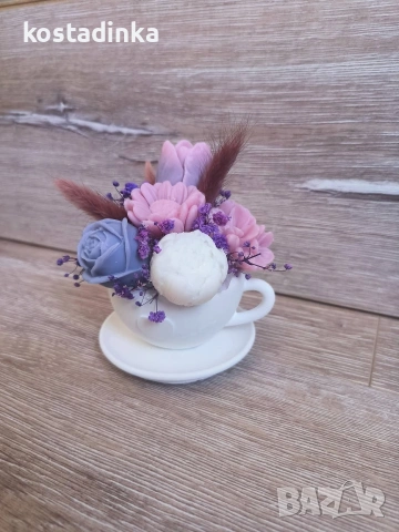 Сапунен букет в чашка, снимка 2 - Декорация за дома - 53084432